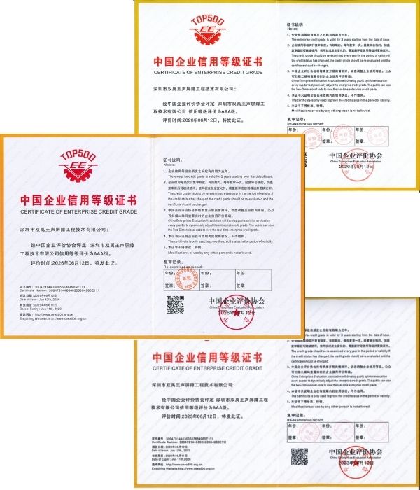 China AAA Level Trustworthy Enterprise certificate - yukings noise barrier 6 consecutive years