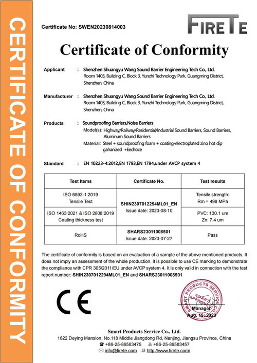 CE marking declaration of performance certificate - yukings noise barrier EN 1793 EN 1794